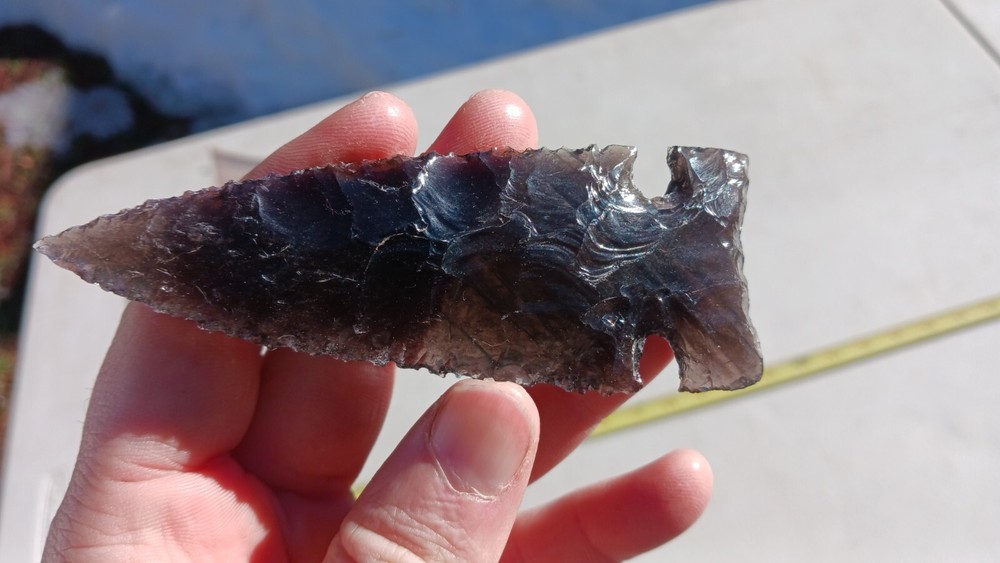 Two Large Side Notched Arrowheads, Atlatl, Opalite And Obsidian Flintknapping