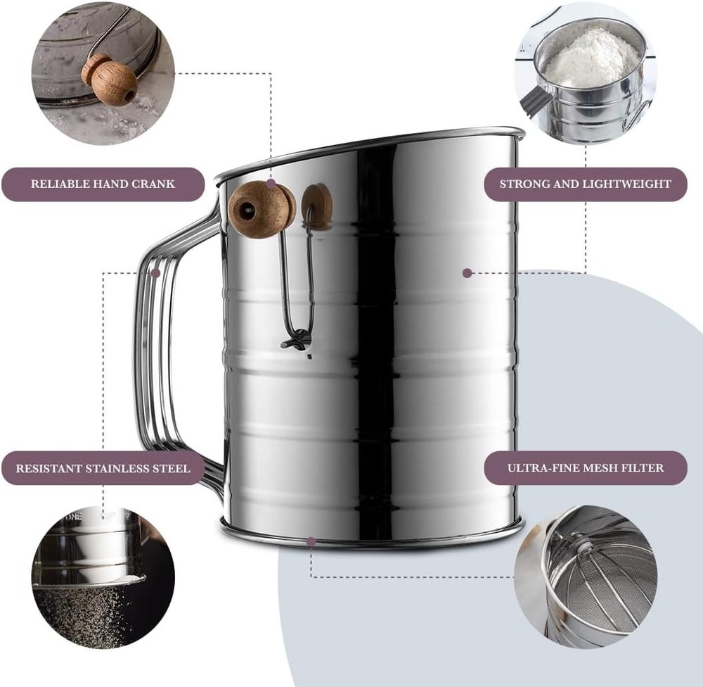 Compact 5 Cup Flour Sifter for Precision Sifting