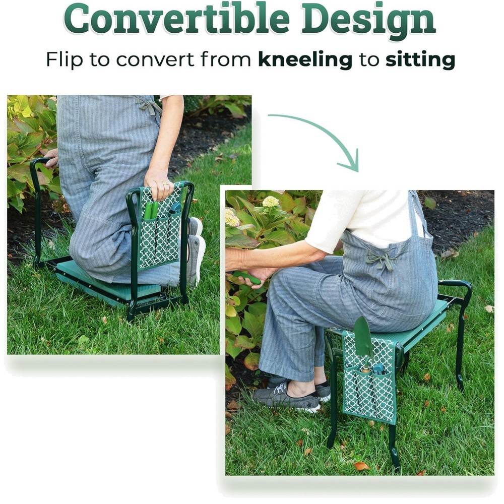 Foldable Garden Bench - Lightweight Stool, Tool Pouch