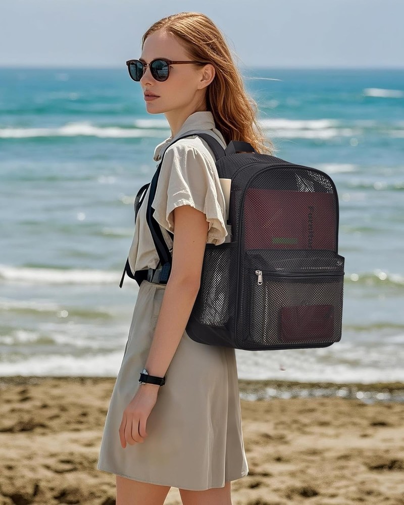 Paxiland Mesh Backpack Lightweight See Through College Student Black