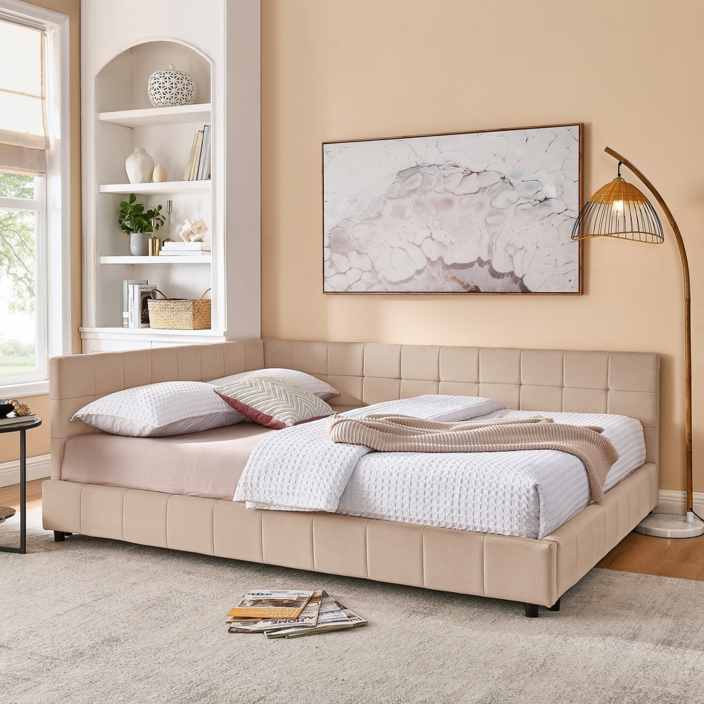 Queen Size Upholstered Tufted Bed Frame, Sofa Bed Frame with Comfortable Backr
