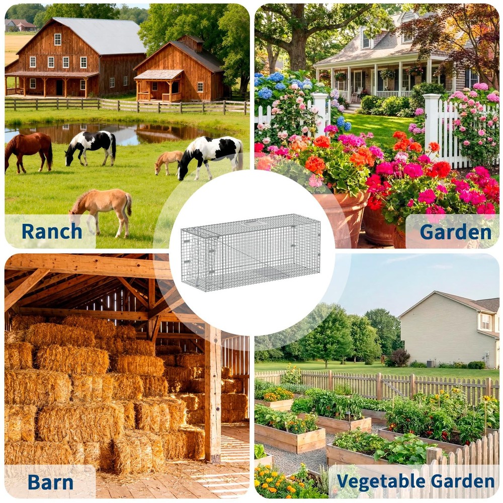 46" Live Animal Trap Cage with Carrying Handle & Sensitive Trigger, Collapsible