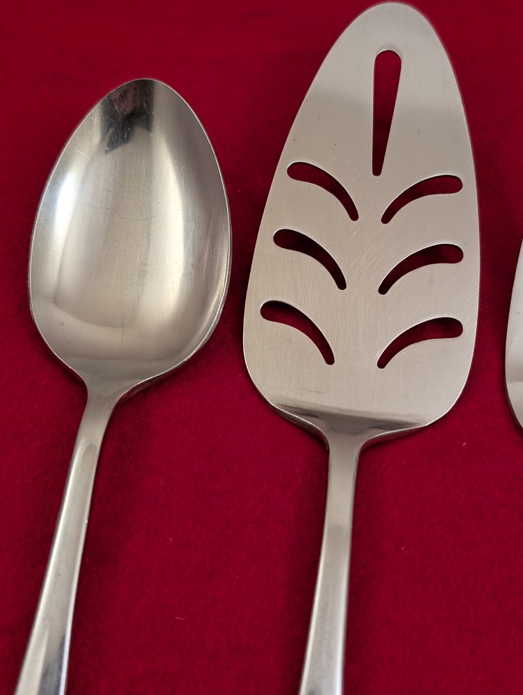 3pc Unknown Mfg Silver UNF22 Stainless Japan Pie Server, Serving Spoon & Fork
