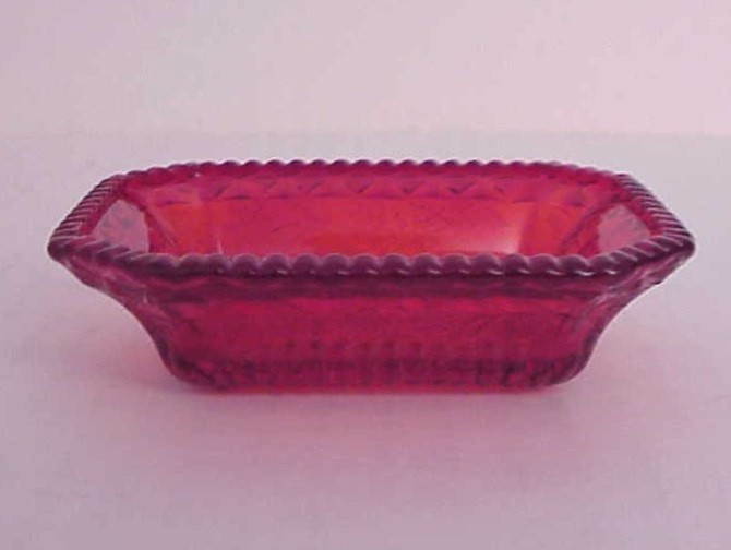 Vintage Glass L.G. Wright Wildflower Ruby Red Rectangular Open Salt Cellar Dish