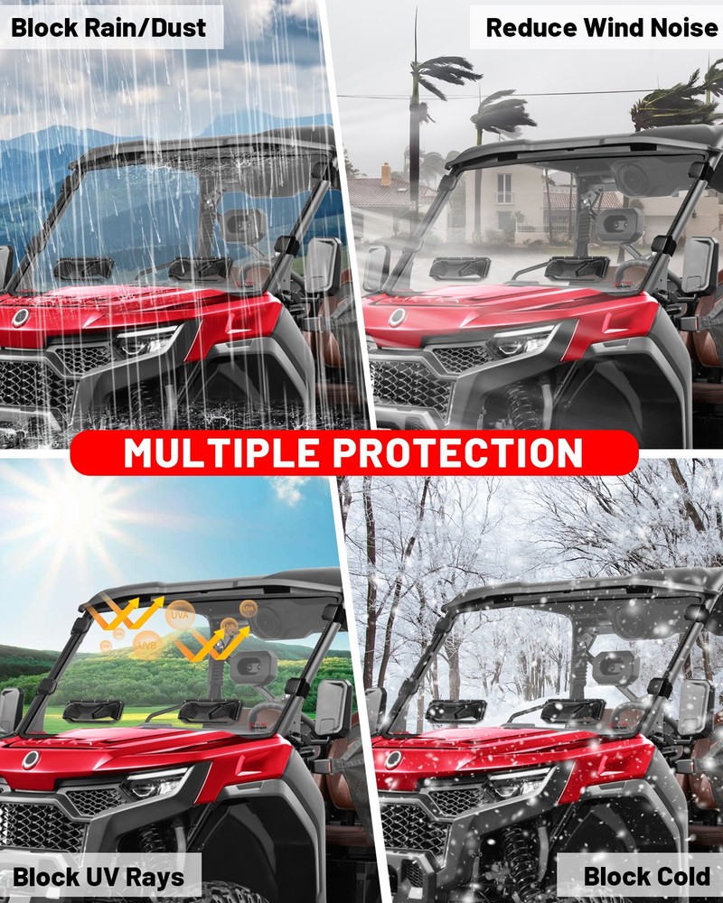 Scratch-Resistant Vented Full Windshield For CFMOTO UForce U10 Pro/ U10 Pro XL