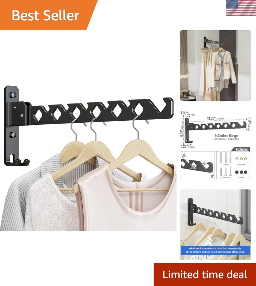 Foldable Wall-Mounted Clothes Drying Rack in Matte Black - Adjustable & Stylish