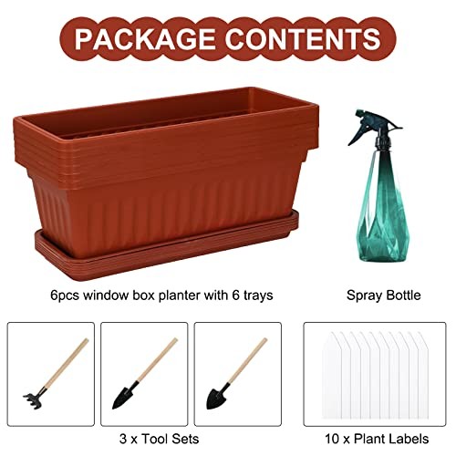 6 Packs Window Box Planter, 17 Inches Flower Window Box Rectangular Brick Red