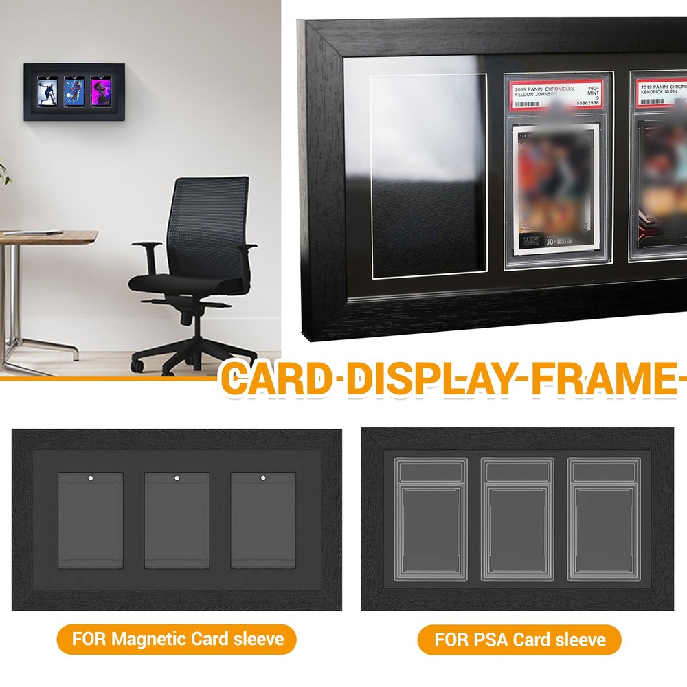 3 Grids Baseball Card Display Case Wall Mount Wooden Trading Card Display Frame