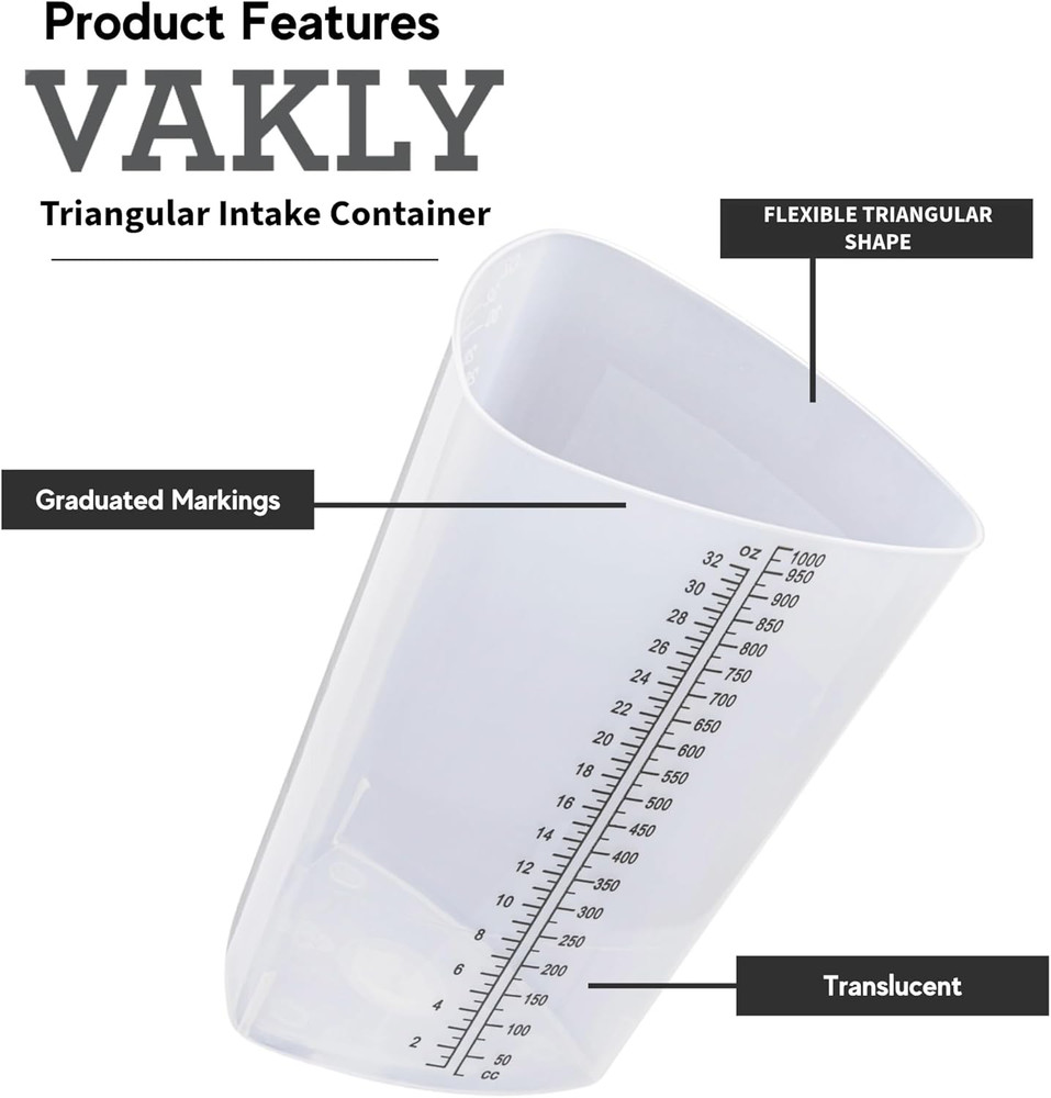 Plastic Graduated Triangular Intake Output Container [5 Pack] 32 Ounce Three-Sid