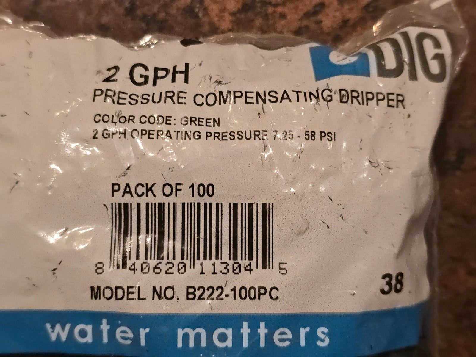 DIG B222-100PC Pressure Compensating Dripper Green 2 GPH 100 Pack