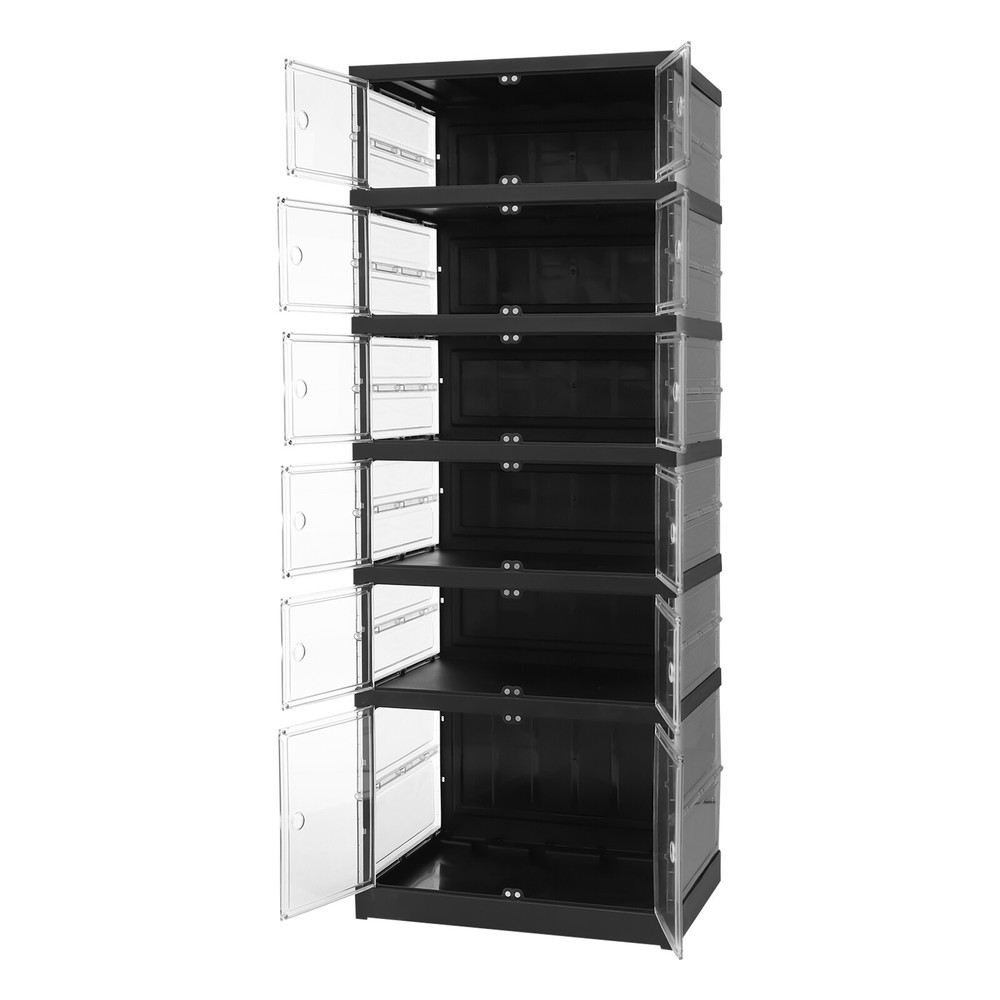 6 Tiers Shoe Storage Box Black Stackable Shoe Container Sneaker Organizer