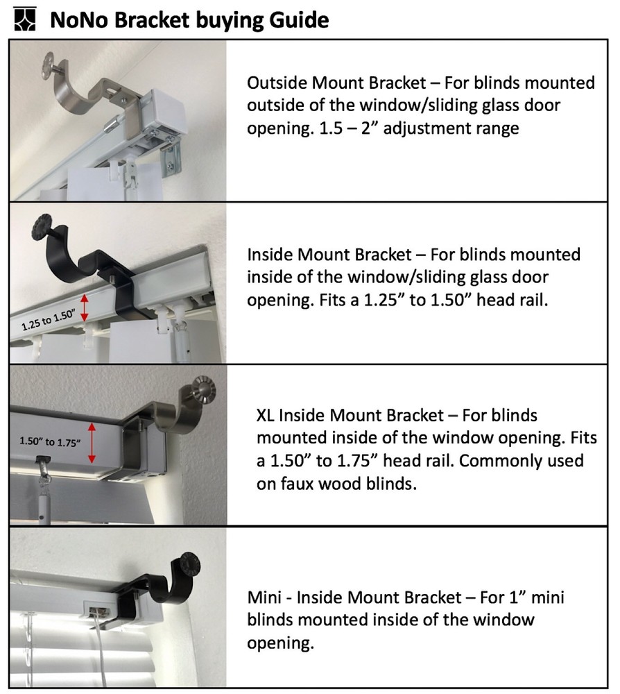 NoNo Bracket Mini - No Drill Curtain Rod Bracket Attachment for Mini Blinds