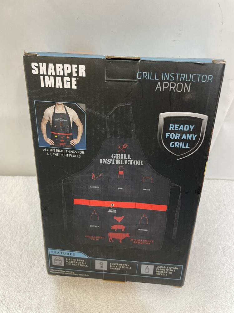 Sharper Image Backyard BBQ Barbecue Chef Black Grill Instructor Apron