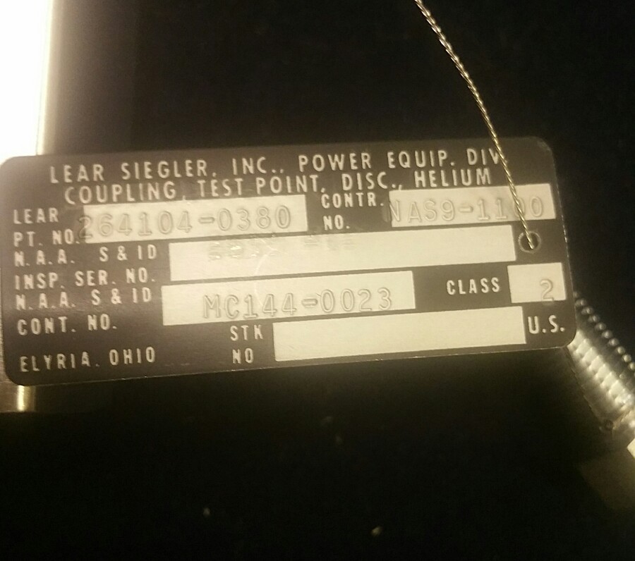 Lear Siegler Apollo Lunar Module Reaction Control System Helium Coupling NOS
