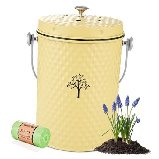 Countertop Compost Bin Kitchen,Odor Resistant Indoor Compost Bin with Yellow