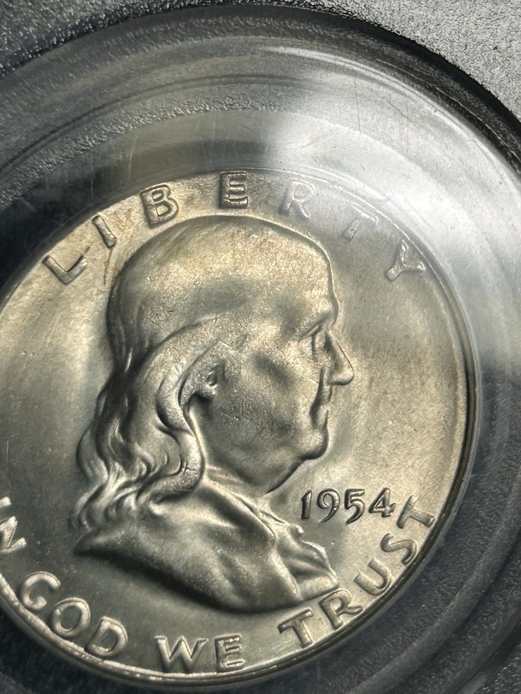 1954-S PCGS MS65 CAC Gem Uncirculated Franklin Silver Half Dollar Light Toning