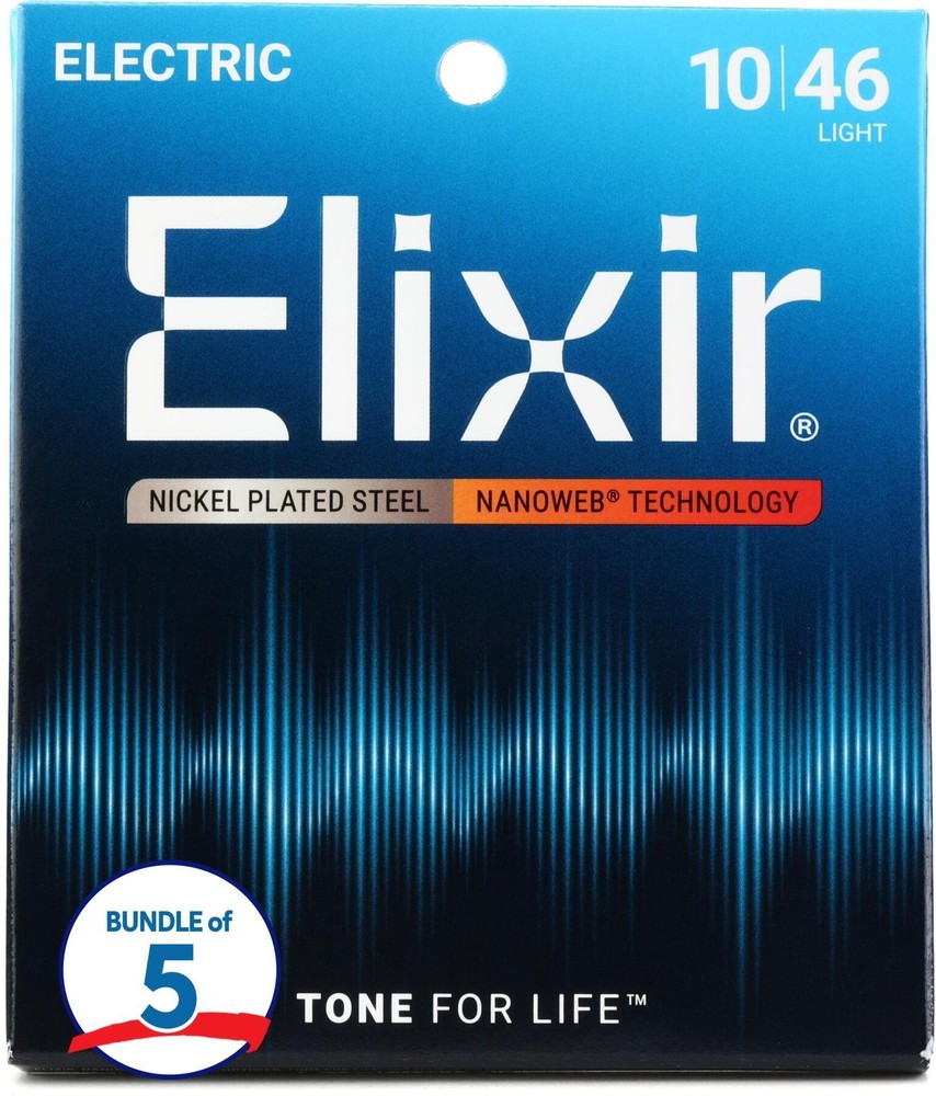 Elixir 12052 Nanoweb Electric Guitar Strings .010-.046 Light 5-Pack