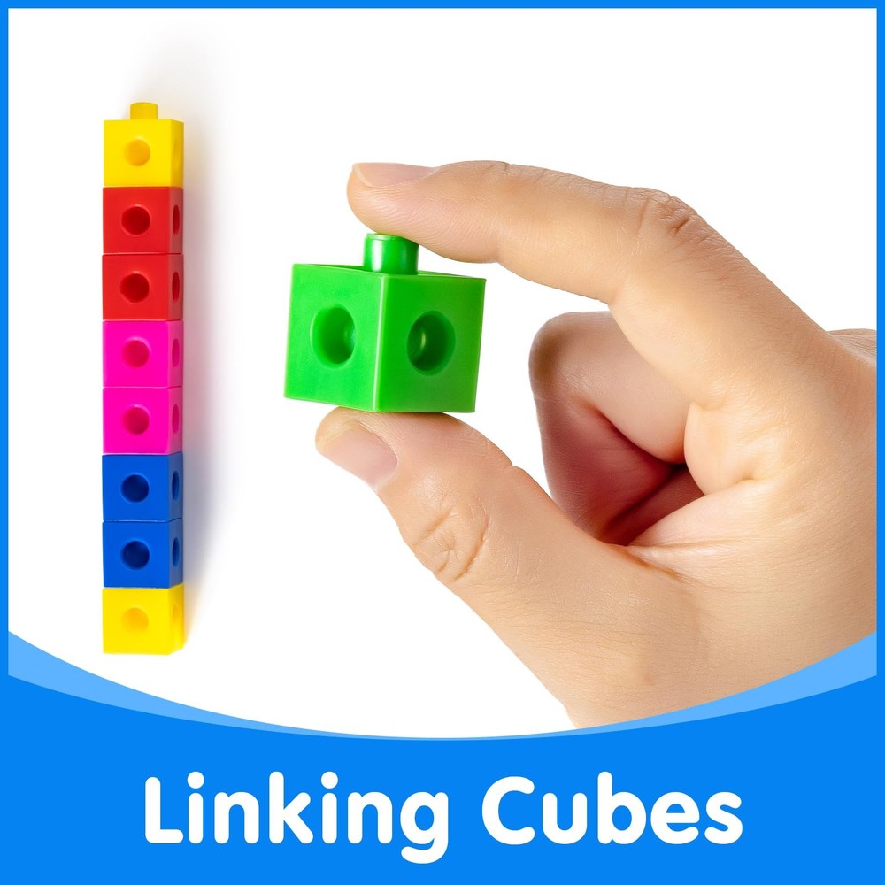 100 Pcs Math Linking Cubes with 384 Cartoon Stickers - STEM Counting Cubes & ...