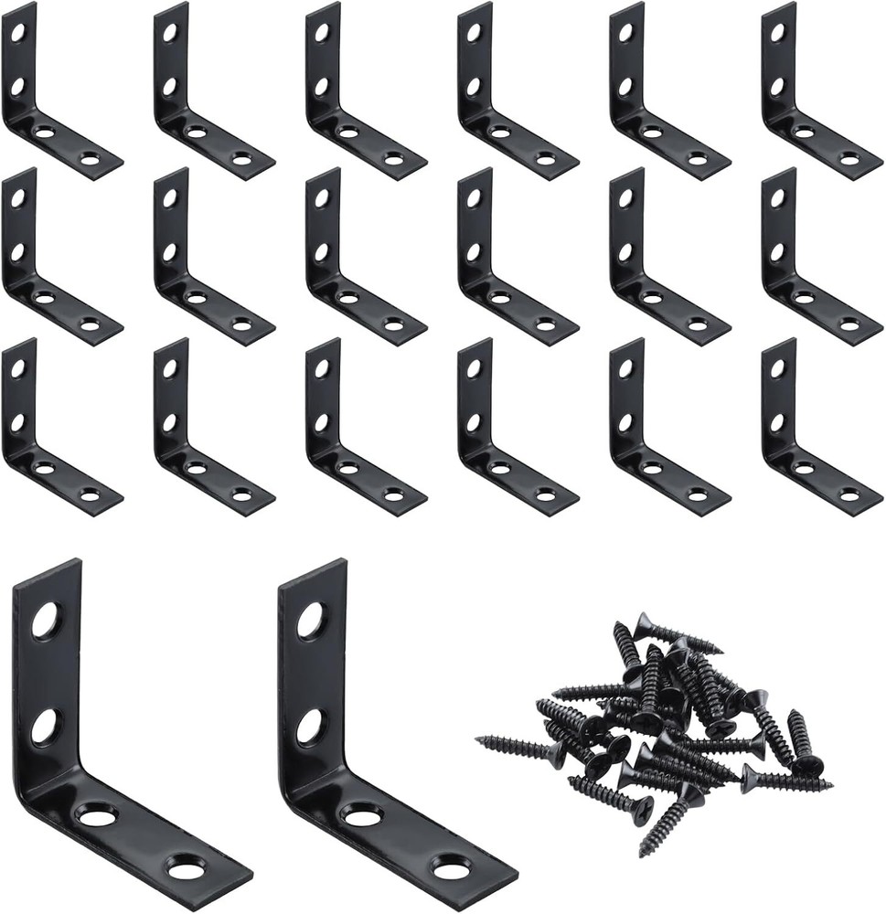 HOME MASTER HARDWARE L Bracket Corner Brace Sets, 1-1/2 " Black-20Pack, Black