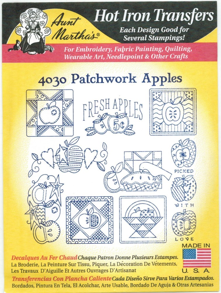 Patchwork Apples Aunt Martha's Hot Iron Embroidery Transfer #4030