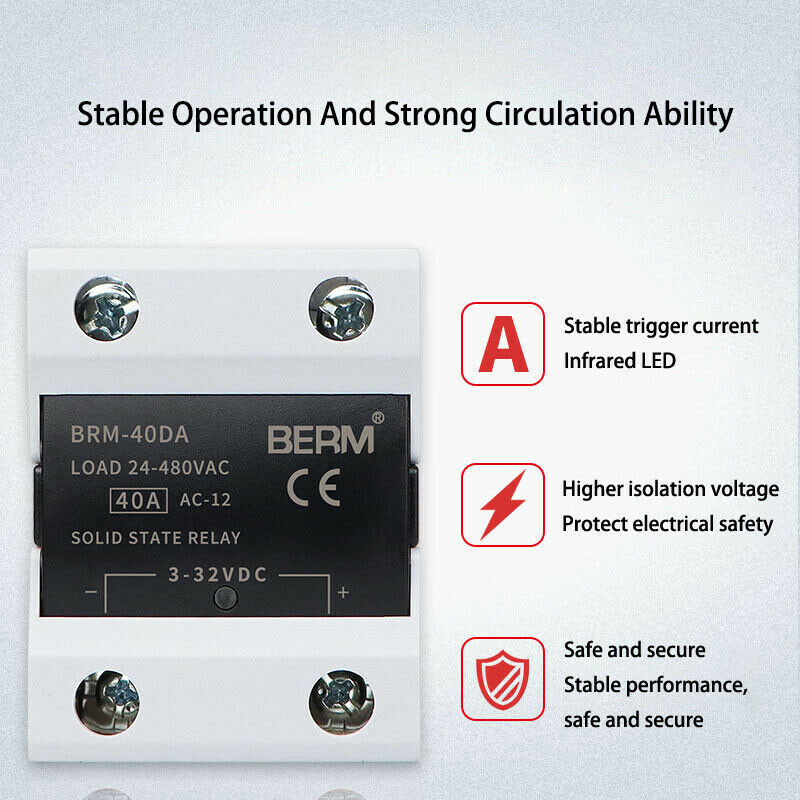 10A - 100A Single Phase BRM Solid State Relays Module DC 3V-32V to AC 24V-480V