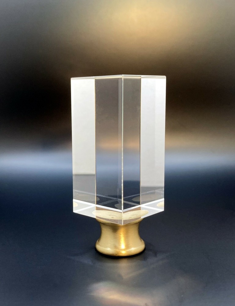 Lamp Finial-RECTANGLE CUBE-Optic Crystal with Satin Brass Base