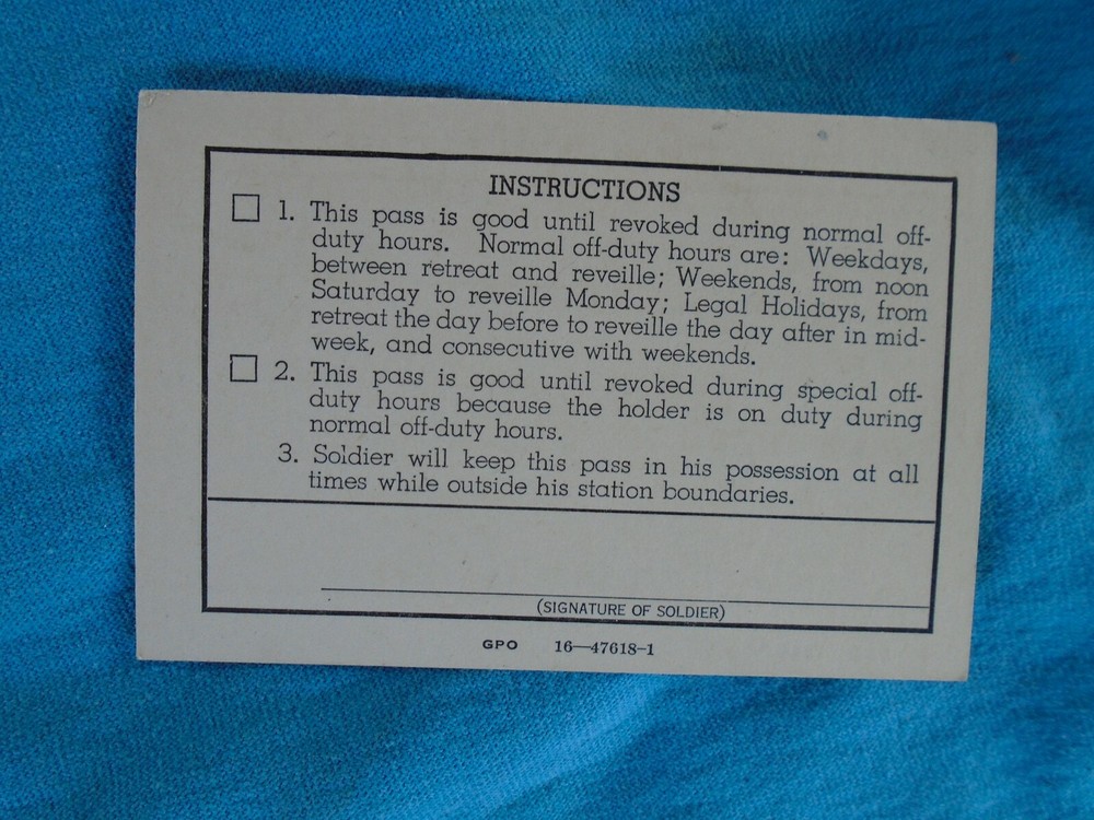 Soldier's Permanent Pass Class A WWII