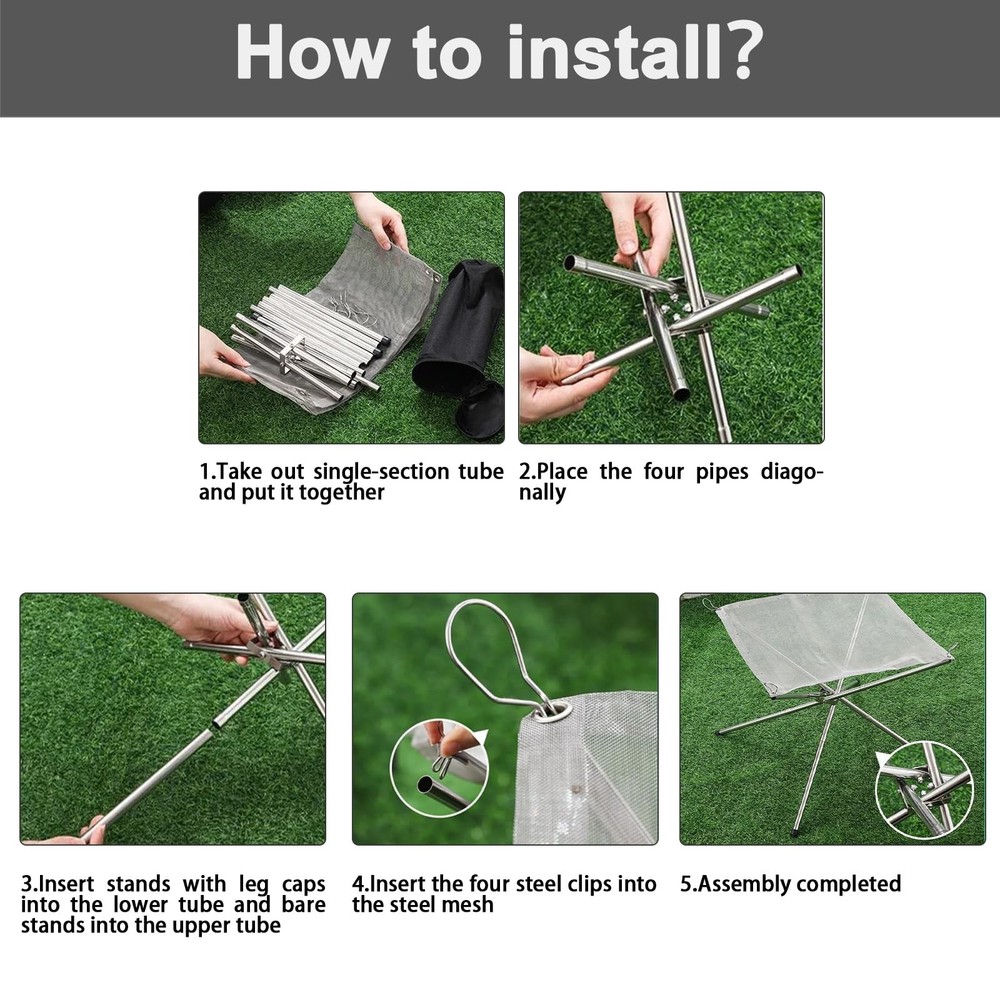 Portable Fire Pit for Camping 22Inch Collapsible Stainless Silver