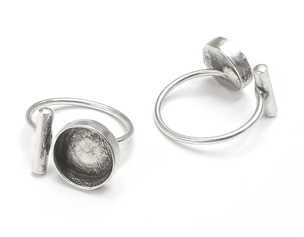 Round Blanks Silver Rod Ring Setting Cabochon Mounting Adjustable Ring Base