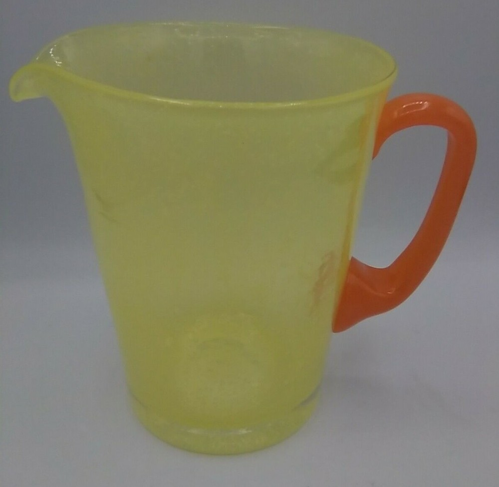 Hand blown Glass Pitcher Yellow w/ Orange handle