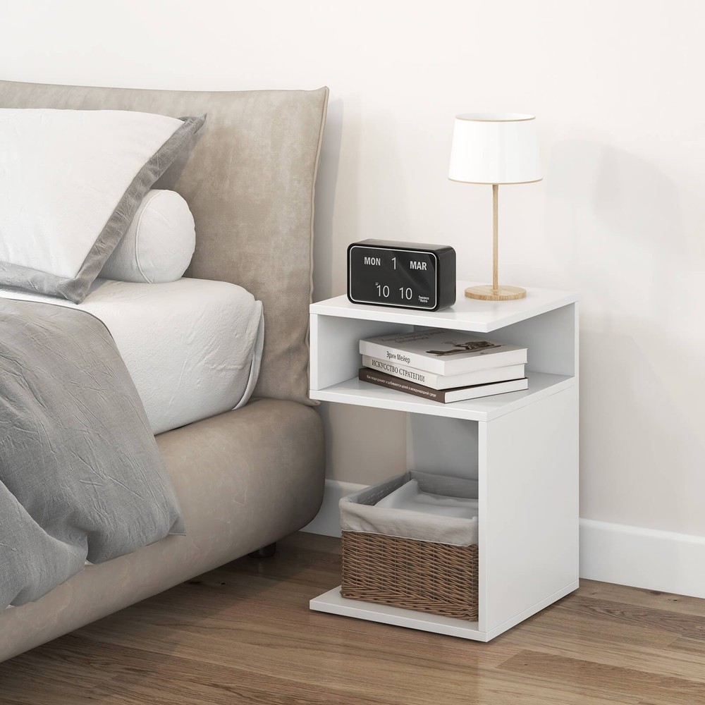 2PCS S-Shaped Side Table for Small Space Morden End Table w/S-Shaped Frame White