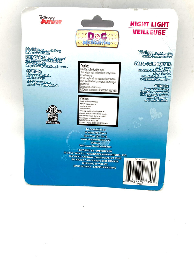 Disney Doc MacStuffins Veilleuse / Night Light, Plug In, New