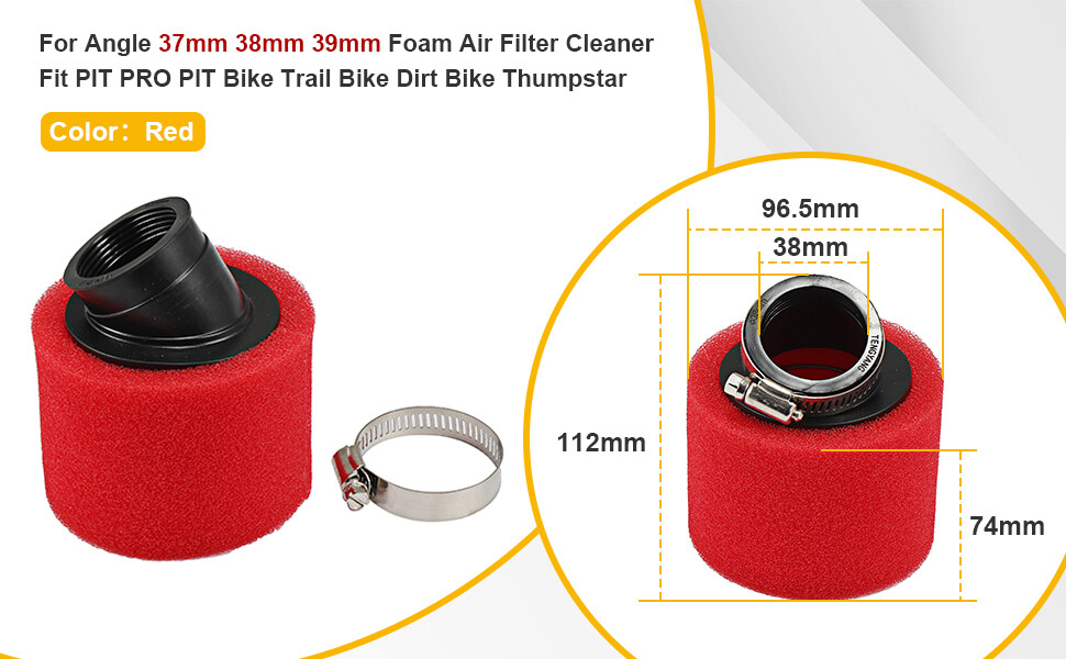 RED 37mm 38mm Bent Angled Foam Air Filter Pod For 125cc PIT Quad Dirt Bike Buggy