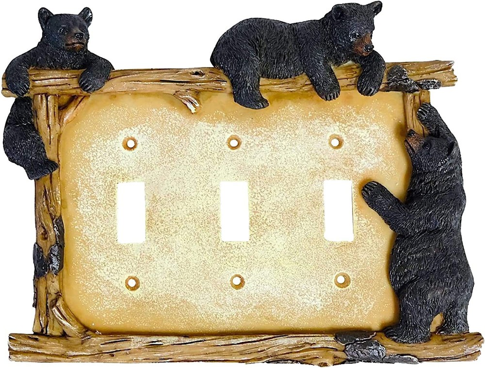 Bear Log Triple Electric Toggle Light Switch Cover Wall Plate Lodge Cabin Decor