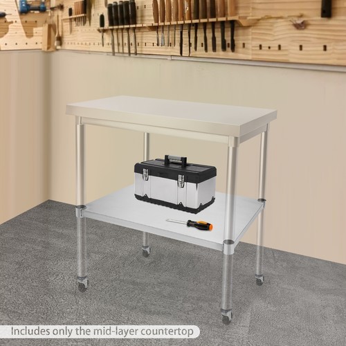 Stainless Steel Table Lower Shelf Under Shelf Rectangular Work Table Adjustable