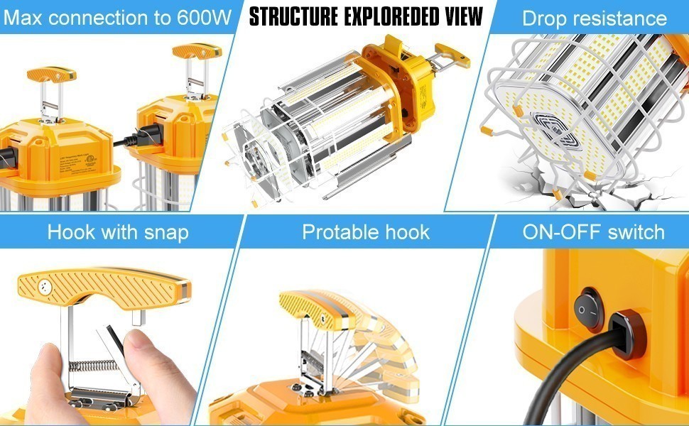 100W LED Temporary Work Light Industrial Constructions Hanging Lamp Linkable ETL