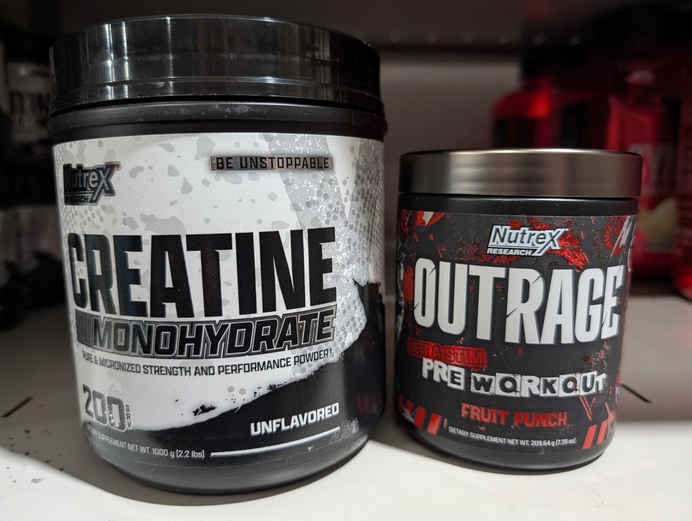 Nutrex Outrage Pre-Workout Fruit  30 Serv PLUS Nutrex 1000 Gram Creatine Unflav