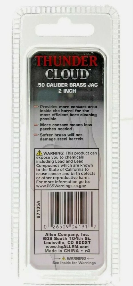 Allen Thunder Cloud .50 Caliber Brass Jag 2 Inch with 10-32 Threads 87135A