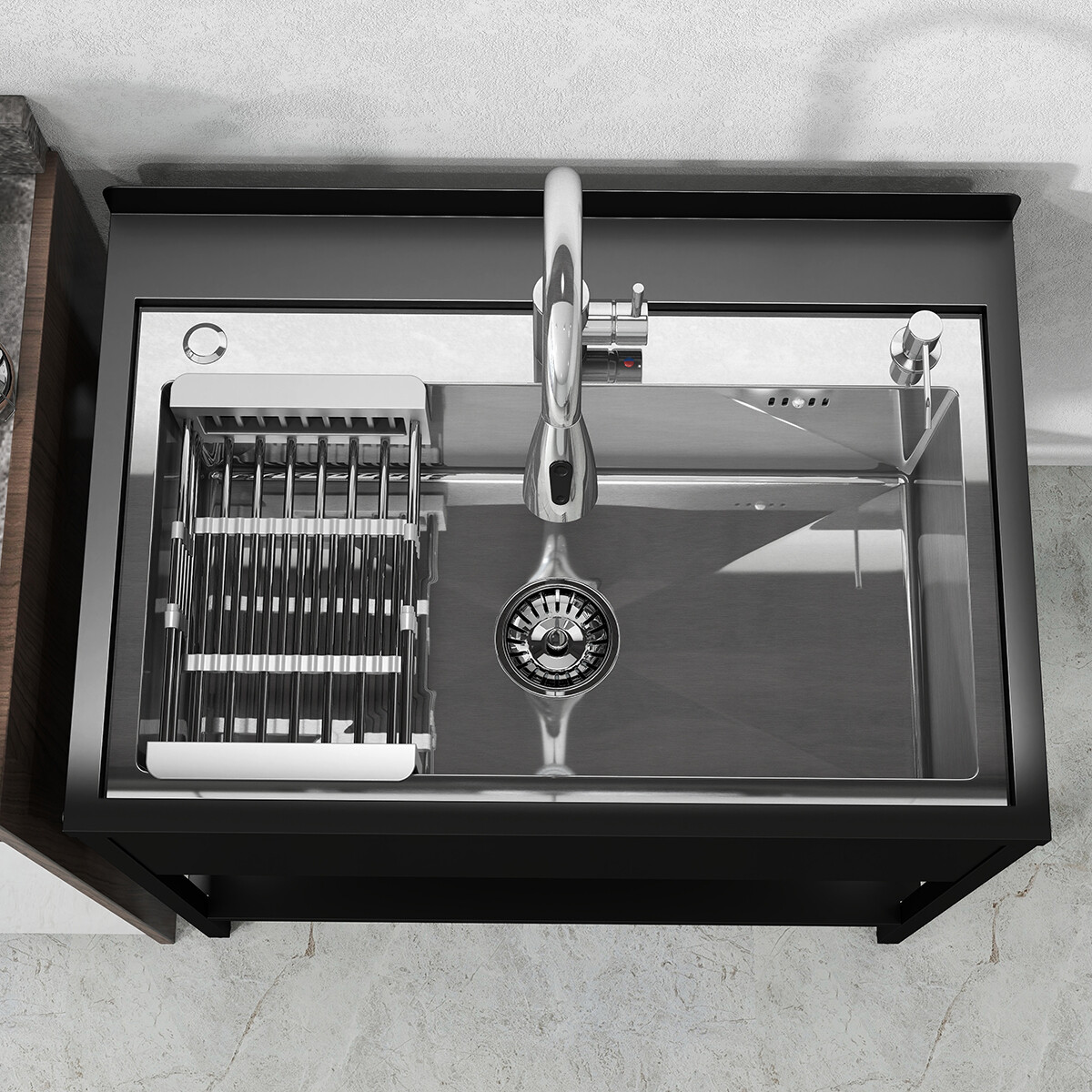 Stainless Steel Kitchen Sink Single Bowl w/ Faucet Shelf Bathroom Utility Sinks