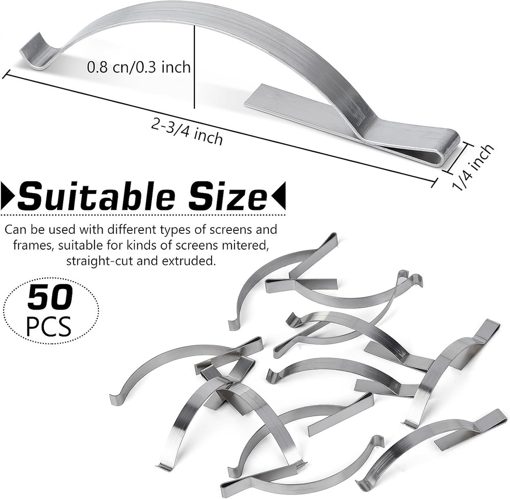 50 Pcs Window Screen Tension Spring, Durable Corner Mount Flat Window Spring Sta