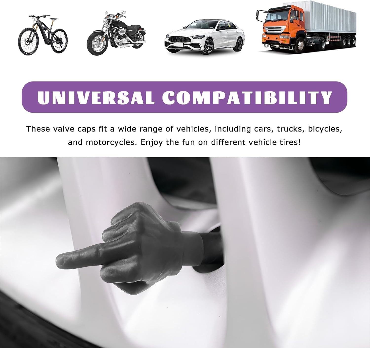 4PCS Middle Finger Universal Valve Stem Cap, Prank Vehicle Tyre Stem Caps Dust P