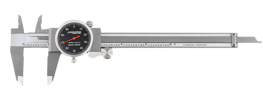 Accusize Industrial Tools 0-6 x 0.001 Range x Resolution Dial Caliper, Black