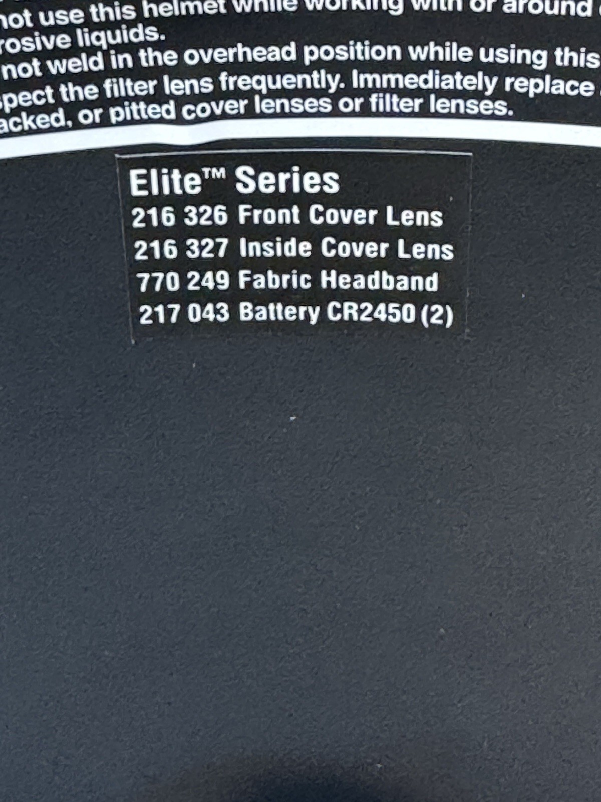 Miller Elite Welding Helmet with manual and extra lenses, new batteries