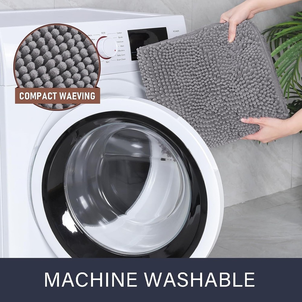 Oversized 24x60 Grey Chenille Shag Bath Rug - Soft, Absorbent, Machine Washable