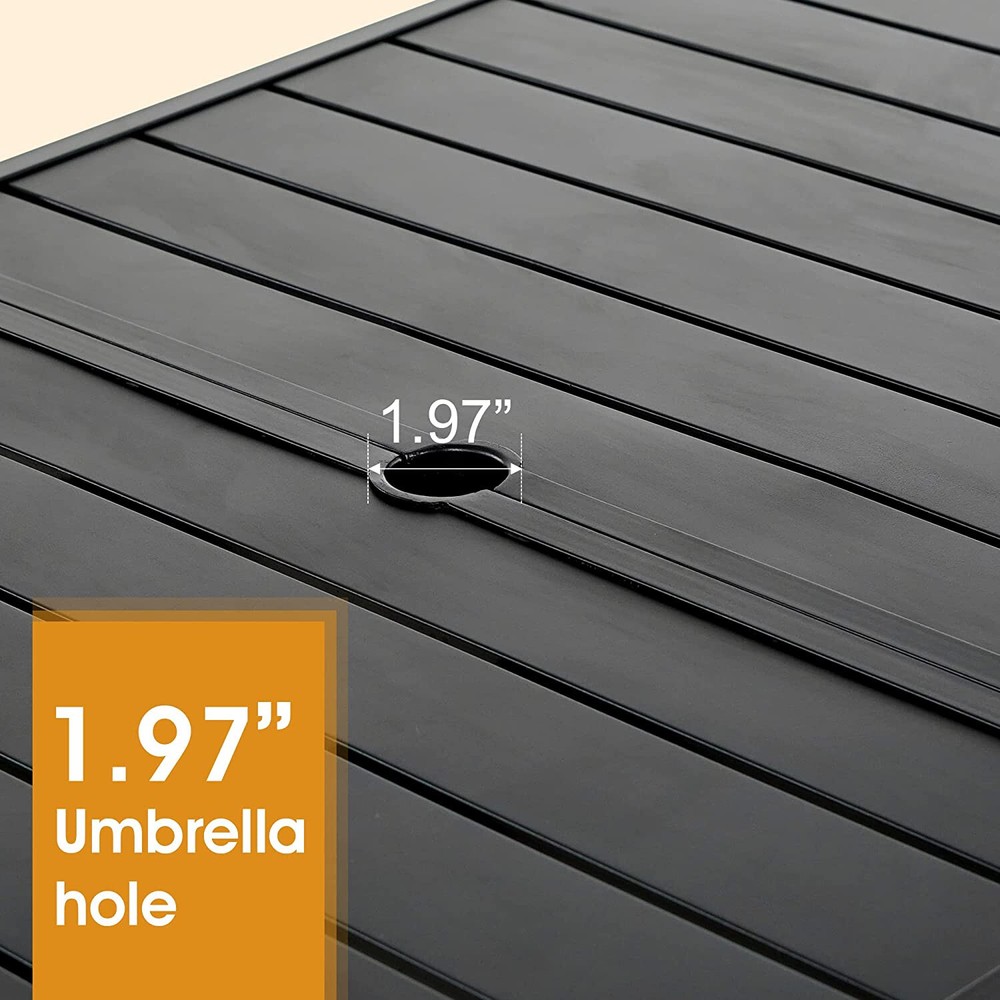 67"Outdoor Rectangular Dining Table Patio Yard Bar Table with 1.97"Umbrella Hole