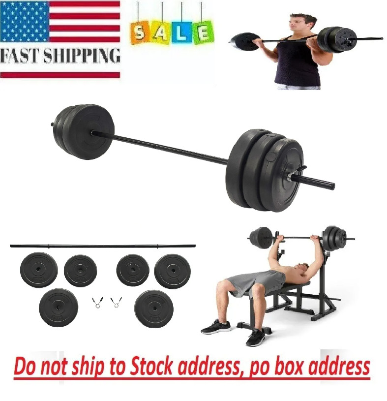 Barbell 100 lb Vinyl Weight Set With Bar For Home Fitness Gym Full Body Workout