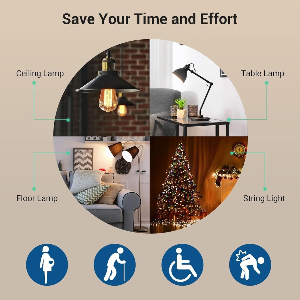 15A Indoor Remote Control Outlet with Wireless Switch and 100ft RF Range