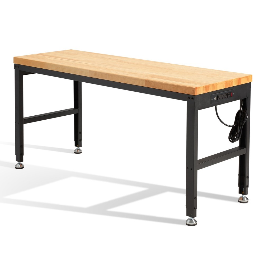 HABUTWAY Height Adjustable Workbench, 60"x20" 2000 Lbs Capacity Solid Wood Work