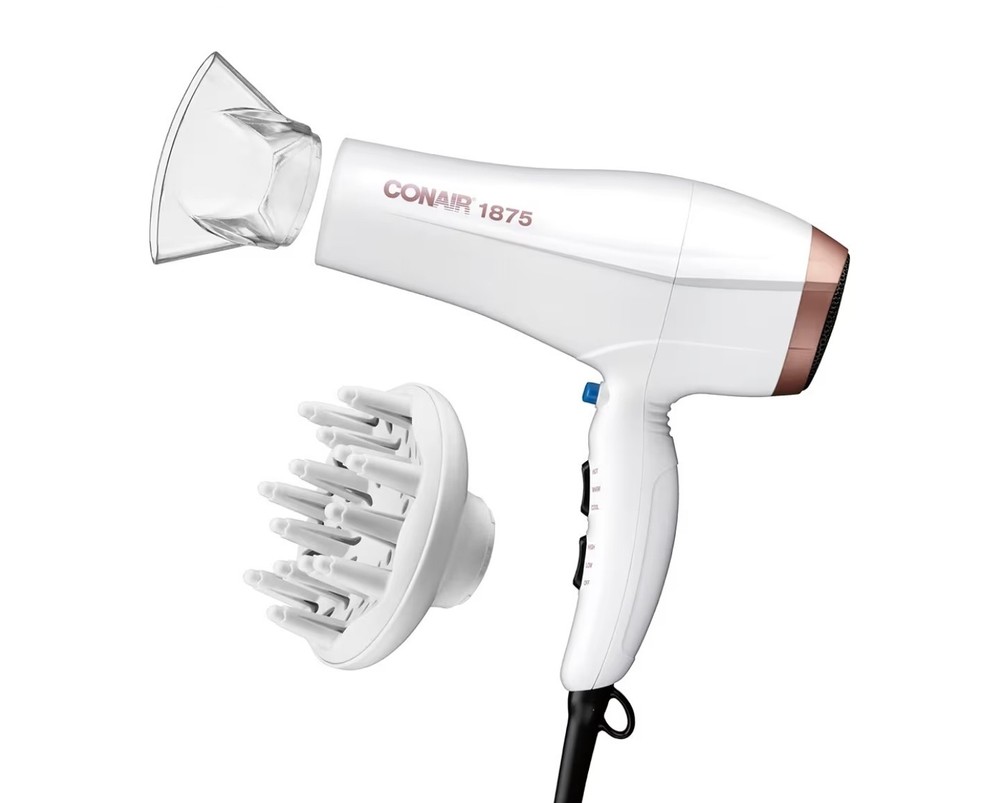 CONAIR DOUBLE CERAMIC HAIR DRYER! 1875 WATTS W/ DIFFUSER & CONCENTRATOR IONIC