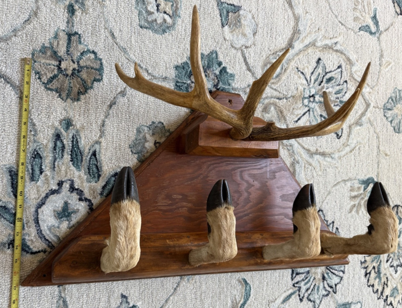 Vintage Taxidermy Deer Antler Hoof Coat Rack Hat Rack Man Cave Bar